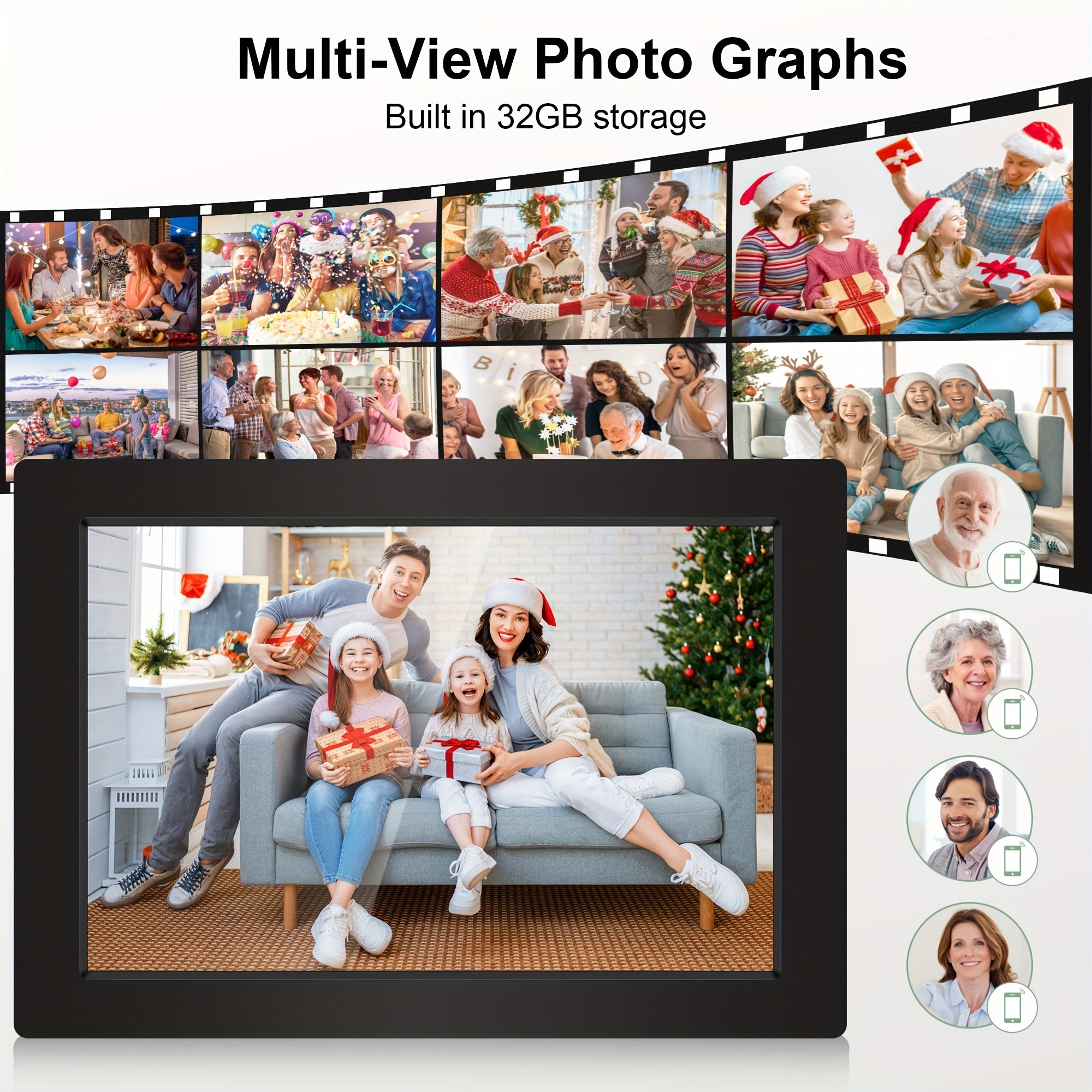 Veidoo 10.1-Inch Wifi Digital Photo Frame with IPS Touchscreen, Featuring 32GB of Built-In Memory. The Digital Frame Rotates Automatically And Allows for The Upload of Portraits And Landscapes
