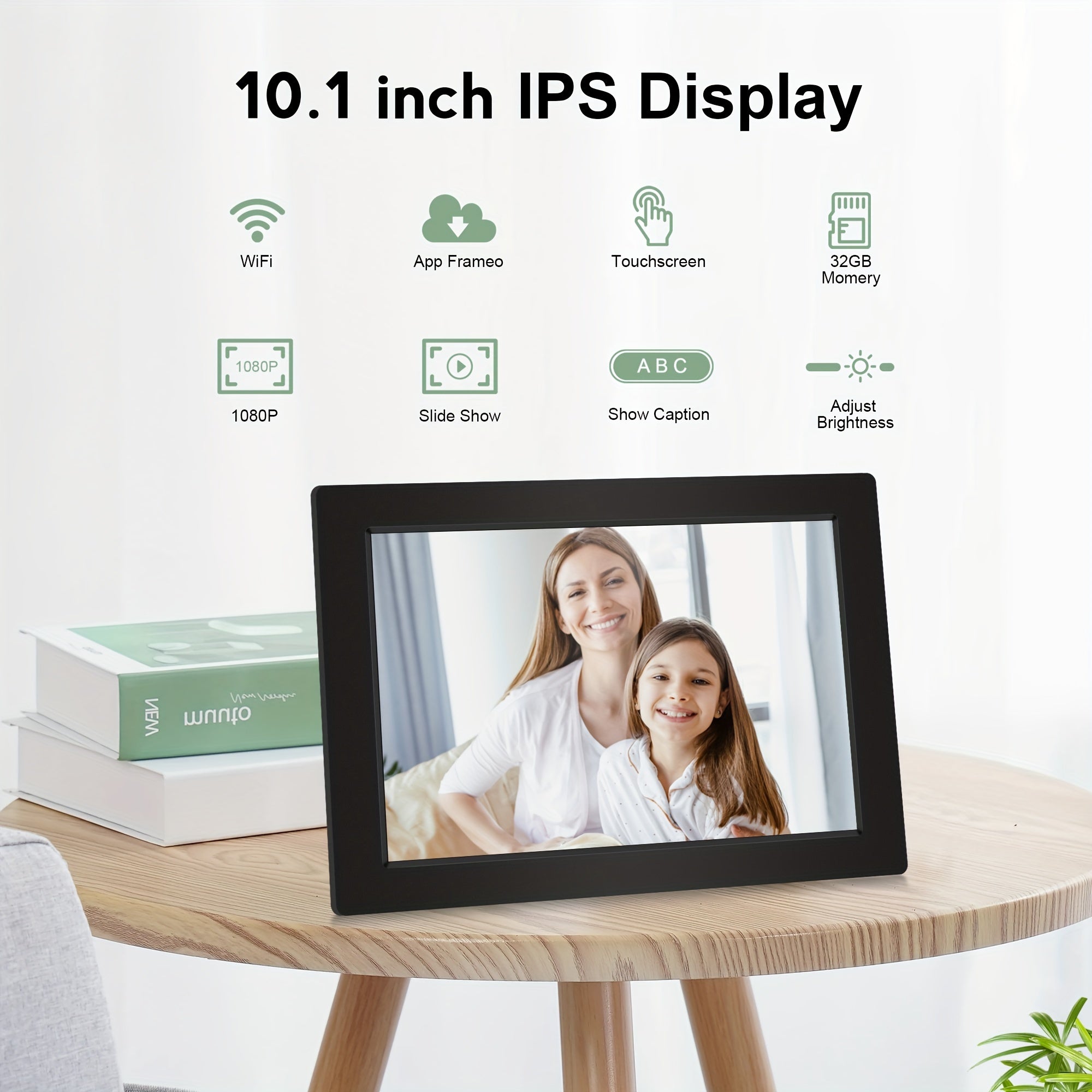 Veidoo 10.1-Inch Wifi Digital Photo Frame with IPS Touchscreen, Featuring 32GB of Built-In Memory. The Digital Frame Rotates Automatically And Allows for The Upload of Portraits And Landscapes