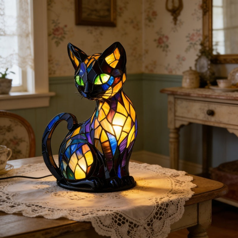Colorful Retro Cat Night Light: Features a Warm, Soothing Glow and a Bohemian Style. The Perfect Gift for Cat Lovers, Ideal for Creating a Cozy, Relaxing Ambiance in Living Rooms, Bedrooms, or on Desks.