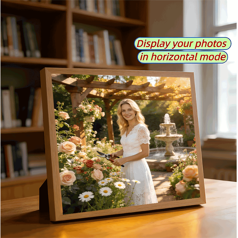 LED Photo Frame & Magic Mirror with Function Display - Wall/Tablet-Compatible Suitable for, Frame with Polished, Light Beige Mirror Panel for Rooms,, Weddings, Minimalist American Lifestyle